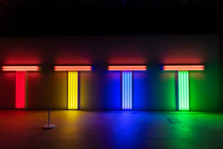 An artwork of coloured fluorescent light tubes