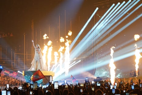 Delta Goodrem performs the song Eclipse, during the second semi-final for the Eurovision Song Contest in Vienna, Austria