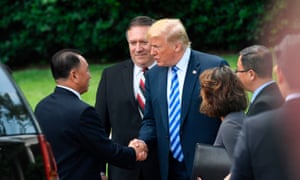 Trump shakes hands at the White House on Friday with Kim Yong-chol, Kim Jong-unâs top aide.