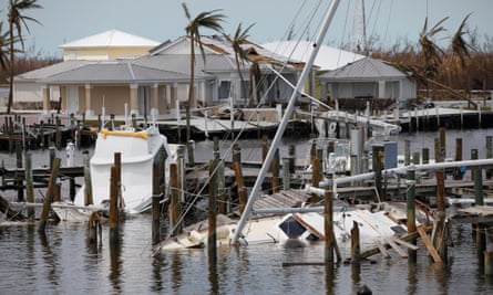 A view of stranded boats in a devastated marina after Hurricane Dorian hit the Abaco Islands in Treasure Cay, on 7 September.