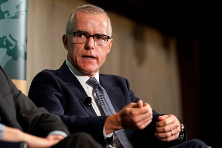Andrew McCabe, author of The Threat, speaks at a forum on election security in Washington.