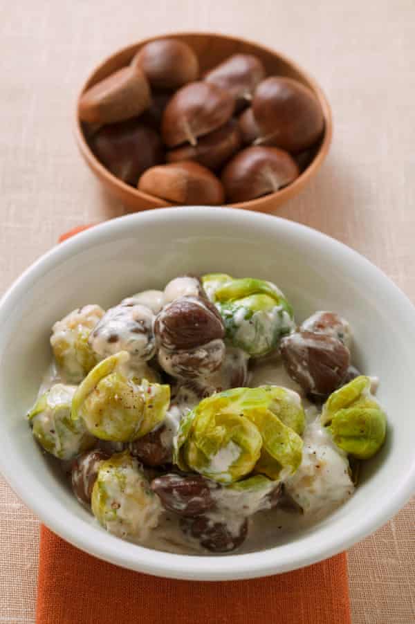 Brussels sprouts with chestnuts and cream sauce.