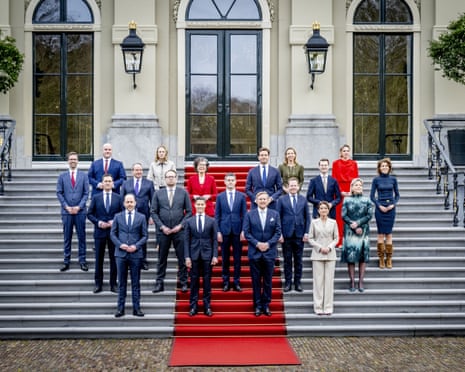 King Willem-Alexander and prime minister Rob Jetten with the new cabinet on the steps of Huis ten Bosch Palace in The Hague, the Netherlands.