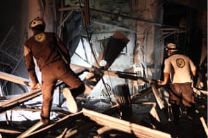 Buildings destroyed by Russian airstrikes in the quarter of Salah al-Din