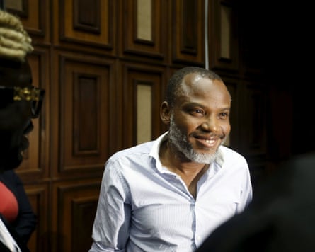 Biafran separatist leader sentenced to life on terrorism charges by Nigerian court Nnamdi Kanu at the federal high court