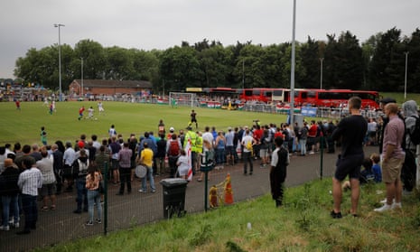 A crowd watches Northern Cyprus v Karpatalya in the Conifa World Cup final at the Queen Elizabeth II Stadium in Enfield, north London, in 2018. 