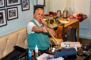 Peter Long testing a trombone.