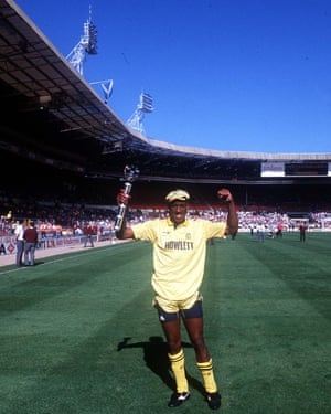 Dion Dublin celebrating at Wembley.