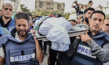 Funeral of Palestinian TV reporter Abu Hatab killed in Israeli attacks, Khan Younis, Gaza, 3 November 2023