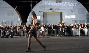 Bella Hadid on the outdoor urban catwalk for Alexander Wang