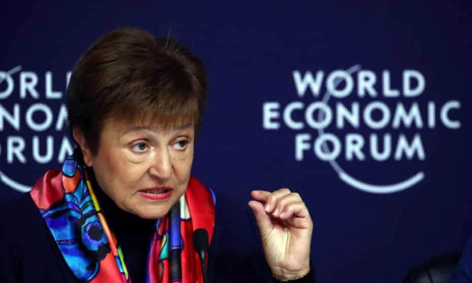 IMF managing director Kristalina Georgieva speaks at a news conference ahead of the World Economic Forum in Davos, Switzerland.