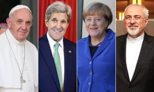 Pope Francis, John Kerry, Angela Merkel and Mohammad Javad Zarif