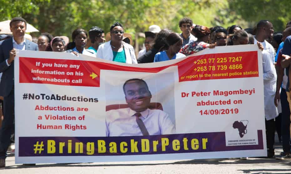 Doctors protesting earlier this week over the disappearance of Magombeyi