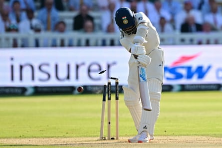 Akash Deep is bowled by Ben Stokes with the final ball on the fourth day of the third Test between England and India.