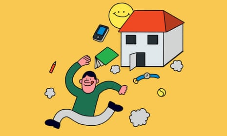 Spontaneity illustration – man running out of his house