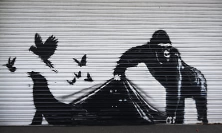 The mural depicted a gorilla lifting up shutters to allow other animals to escape