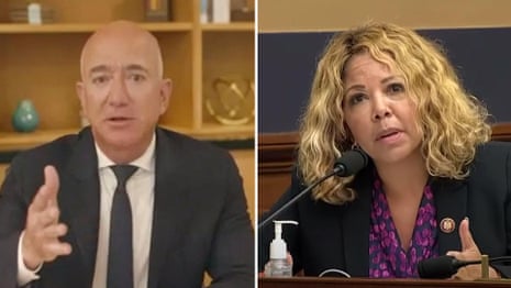Congresswoman plays emotional account of small business owner to Jeff Bezos – video