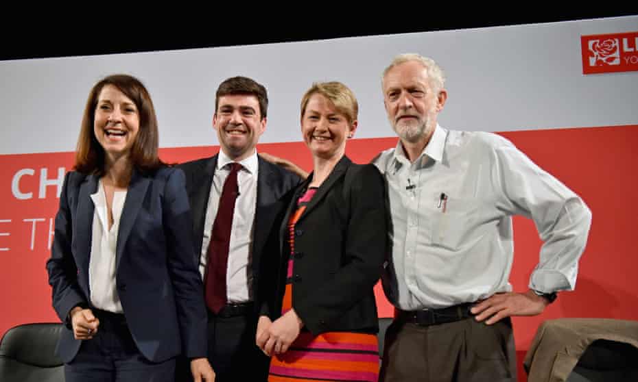 Liz Kendall, Andy Burnham, Yvette Cooper and Jeremy Corbyn after a Labour party leadership hustings last month.