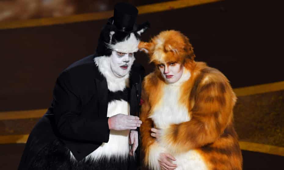James Corden and Rebel Wilson onstage during the Oscars.