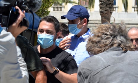 Manchester United’s Harry Maguire leaves court on the island of Syros in a cap last Saturday.