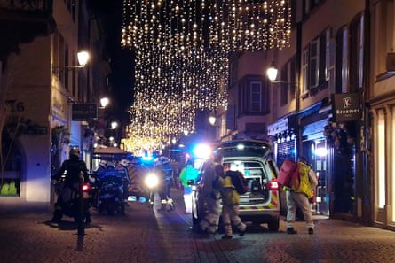 Rescuers at the scene of gun attack near Strasbourg Christmas Market.