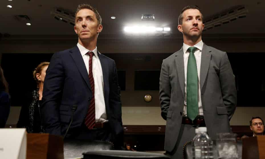 Keith Enright, chief privacy officer at Google, and Damien Kieran, global data protection officer and associate legal director at Twitter, stand before the Senate commerce committee.