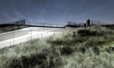 A rendering showing how the museum blends with its surroundings.