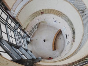 Looking down to the ground floor from several stories up in an Iraqi hospital