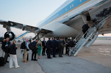 Donald Trump, his aides and the traveling press corps left the Nato summit in Ankara, Turkey on an old Air Force One on 8 July.