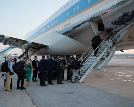 People board Air Force One at Ankara Esenboga Airport in Turkey on 8 July, following Donald Trump’s participation in the NATO leaders’ summit.