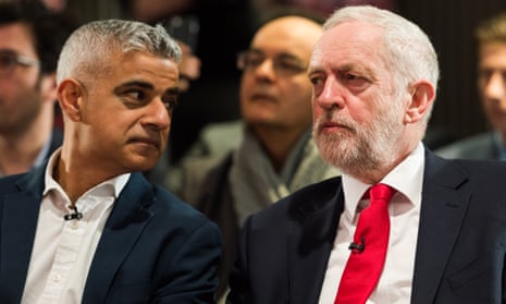 Sadiq Khan and Jeremy Corbyn at a Labour local election campaign rally in London earlier this month.