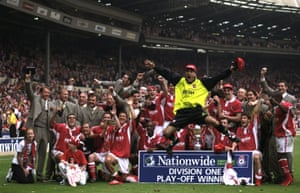 Charlton celebrate promotion to the Premier League.