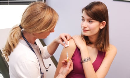 Teenage patient receives the HPV vaccine