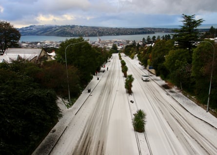 Snow on Dunedin streets on Tuesday.