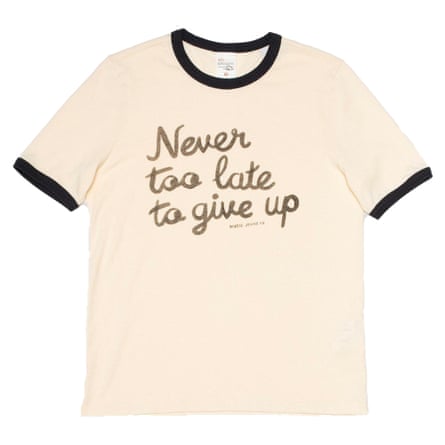 Nudie ringer T-shirt – “Never Too Late To Give UP” slogan.