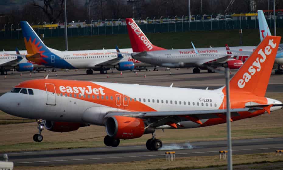 An easyJet passenger plane arrives at Birmingham airport