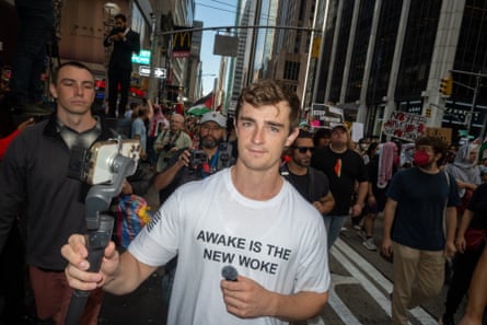 Pro-Trump influencer Nick Shirley at a protest against Israel’s prime minister Benjamin Netanyahu in New York last month.