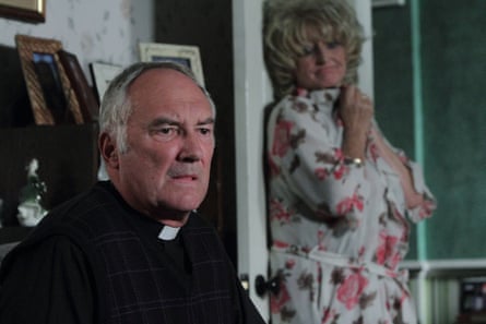 Keating as the Rev Stevens, with Polly Perkins as Rose Cotton, in EastEnders, 2011.