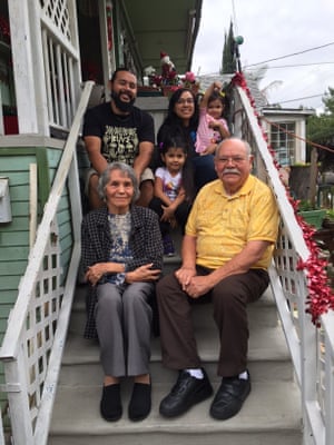 Lopez is the third generation in a family of activists. His grandparents (front row) are well-respected community activists in East LA. Lopez is seen here with his wife and two children