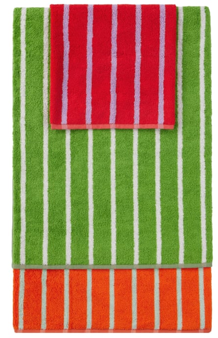 three striped towels of varying sizes