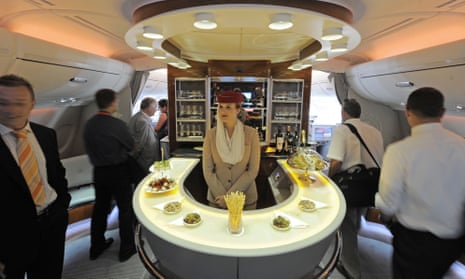 The bar in the Airbus A380’s first-class lounge