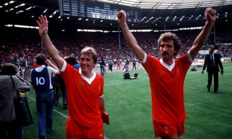 Liverpool’s Kenny Dalglish and Graeme Souness celebrate after winning the 1979 Charity Shield