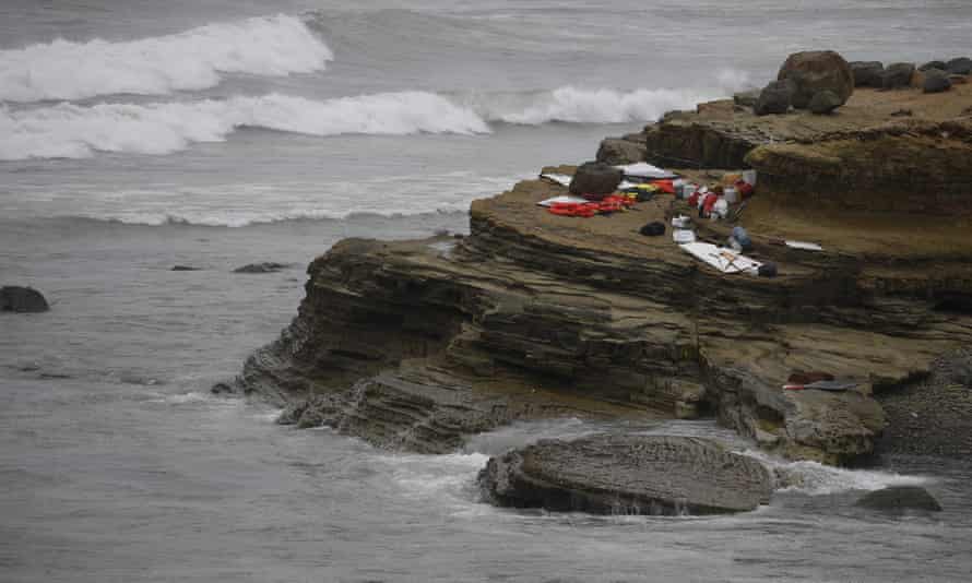 Items from a boat sit on the shoreline at Cabrillo National Monument.