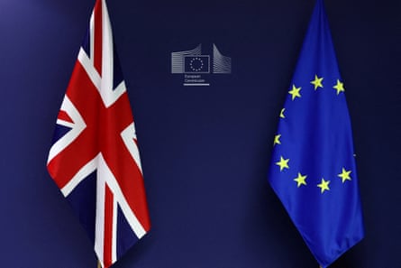 A union jack flag and an EU flag