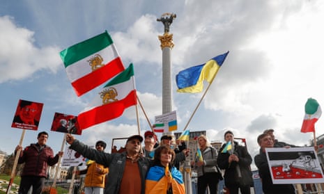 Iranians at a protest against Iran's government and deliveries of Iranian drones to Russia in Kyiv, Ukraine