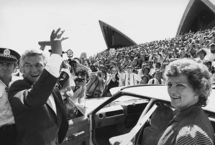 Bob and Hazel Hawke leave the Sydney Opera House during the 1983 election campaign