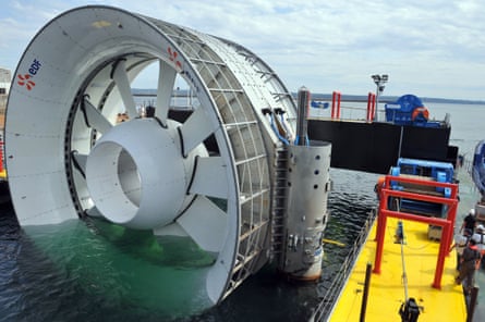 One of the world’s largest underwater turbines in Brehec bay, Plouezec, France
