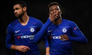 Callum Hudson-Odoi of Chelsea celebrates after he scores his sideâs third goal.