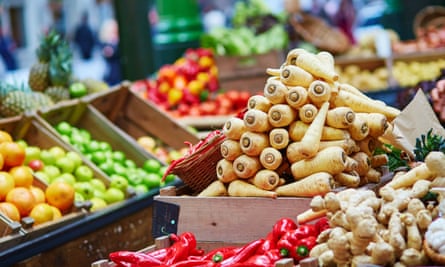 Piles of fruit and vegetables
