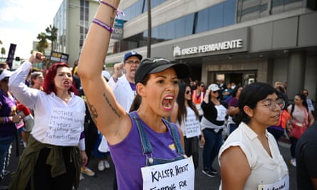 On September 2, 2019, Kaiser Permanente healthcare workers, patients and their supporters marched in a Labor Day protest in Los Angeles, California against the healthcare giants unfair labor practices and shift from prioritizing patients to profits.